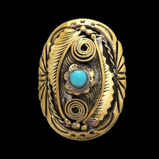 真鍮製 / コンチョ / フラワー / ブルーターコイズ / 35×25mm [30%OFF]