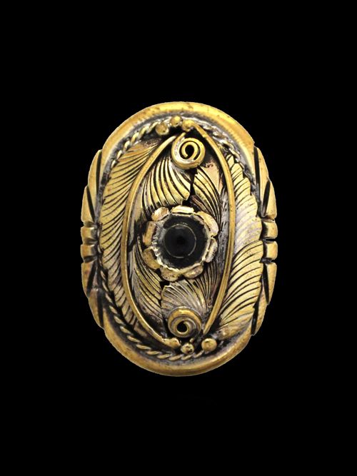 真鍮製 / コンチョ / フラワー / オニキス / 35×25mm [30%OFF]