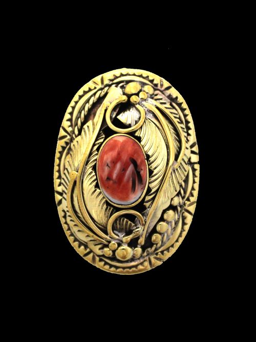 真鍮製 / コンチョ / フラワー / 赤サンゴ / 35×25mm [30%OFF]