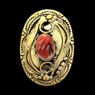 真鍮製 / コンチョ / フラワー / 赤サンゴ / 35×25mm [30%OFF]