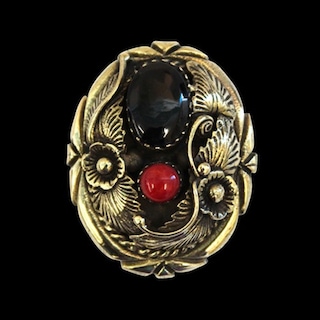 真鍮製 / コンチョ / フラワー / オニキス / 赤サンゴ / 35×28mm [30%OFF]