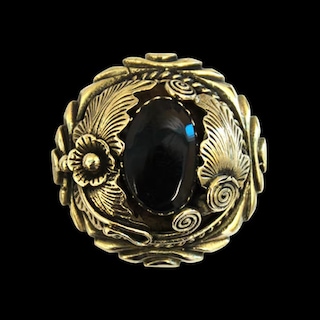 真鍮製 / コンチョ / フラワー / オニキス / 31mm [30%OFF]