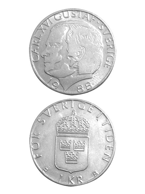 レザークラフト金具のコイン / スウェーデン / 1クローネ / 25mm