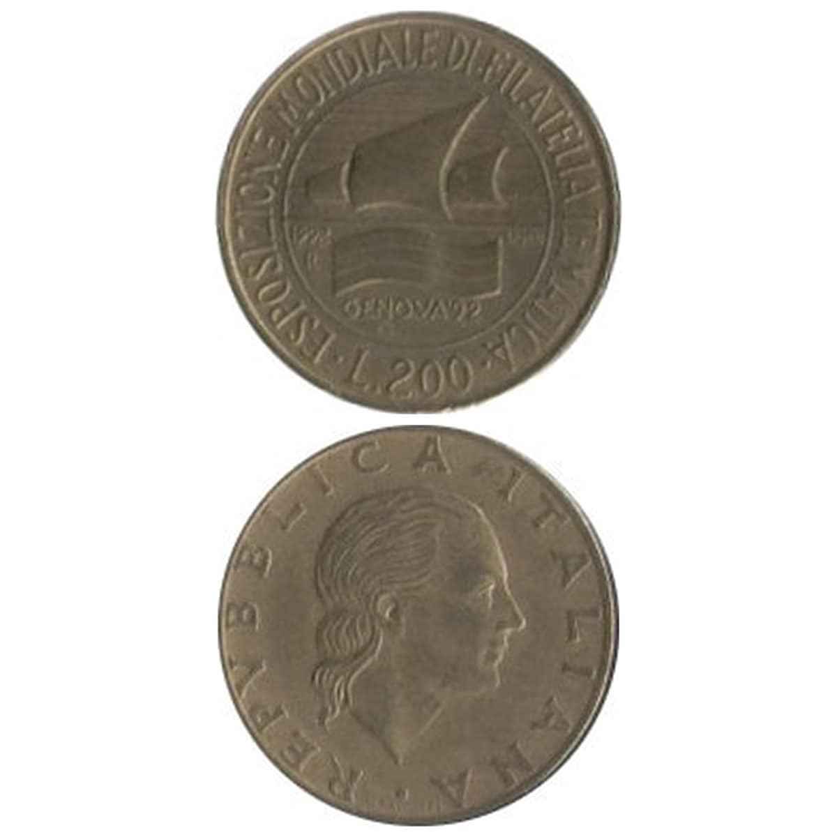 コイン / イタリア / 200リラ / 記念貨 / ジェノバ切手博覧会 / VF (美品) / 23.5mm [39%OFF]