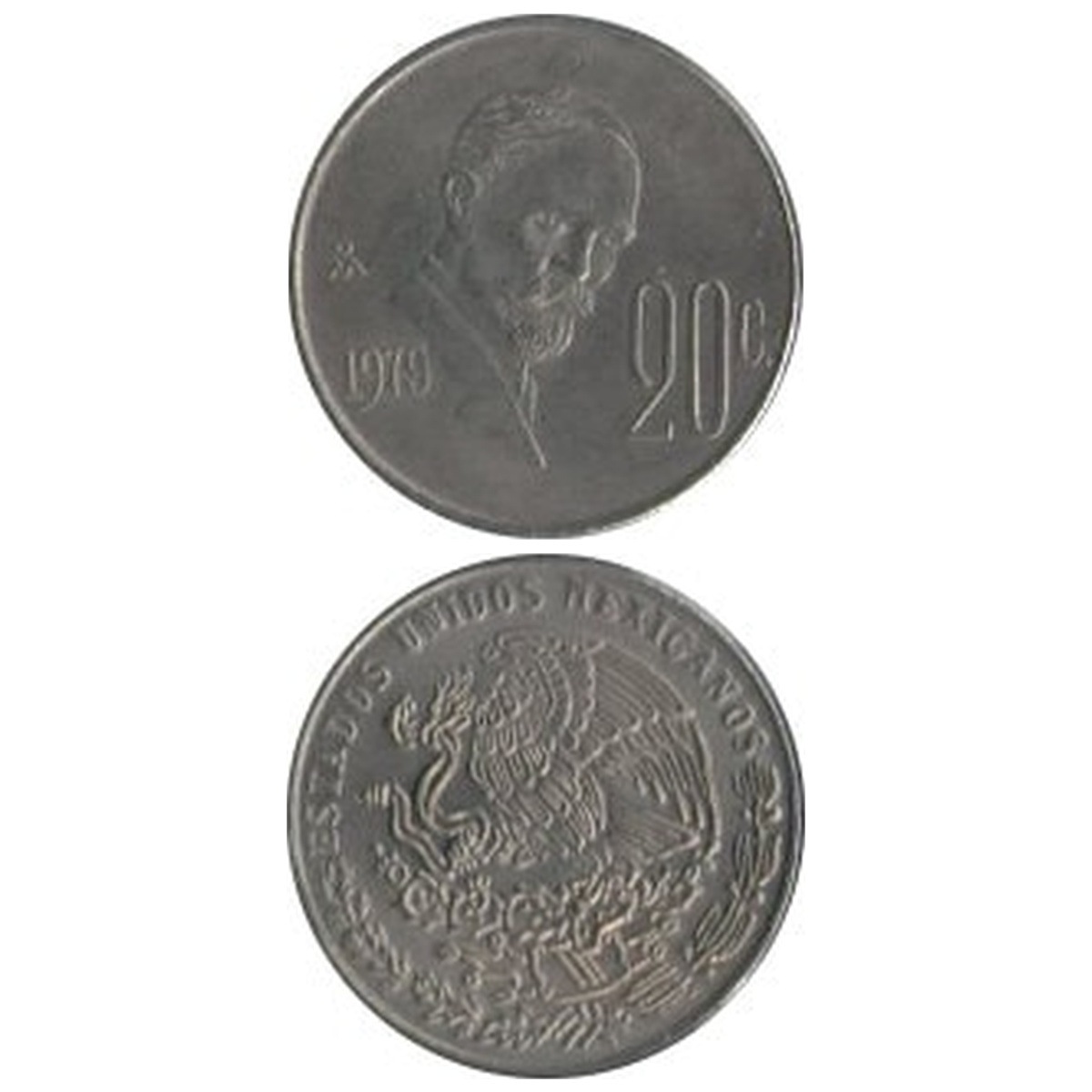 メキシコ 20センタボ銀貨☆1942年／未使用／鷲の紋章／アンティーク／ レザークラフト金具のコイン / メキシコ / 20センタボ / 人物 / ワシ