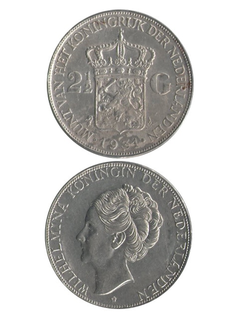 コイン / オランダ / 2＆1/2ギルダー / クラウンライオン / 女王 (大) / VF (美品) / 37mm [30%OFF]