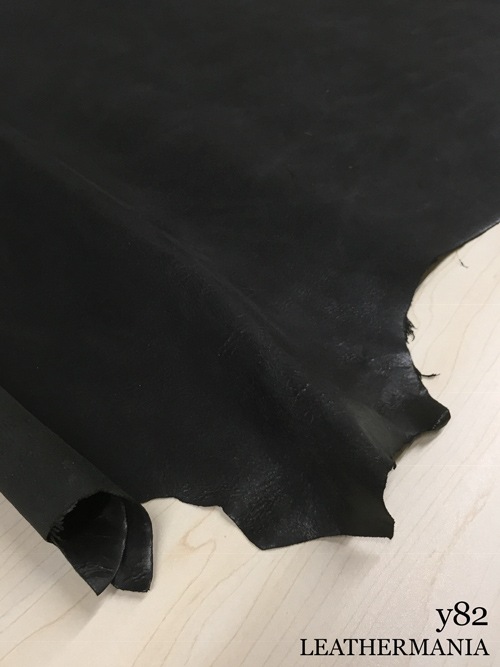 【丸革】ヤギタンニン革 / 両面使い / 銀スリ / 裏処理済 / 1.2mm (ブラック)