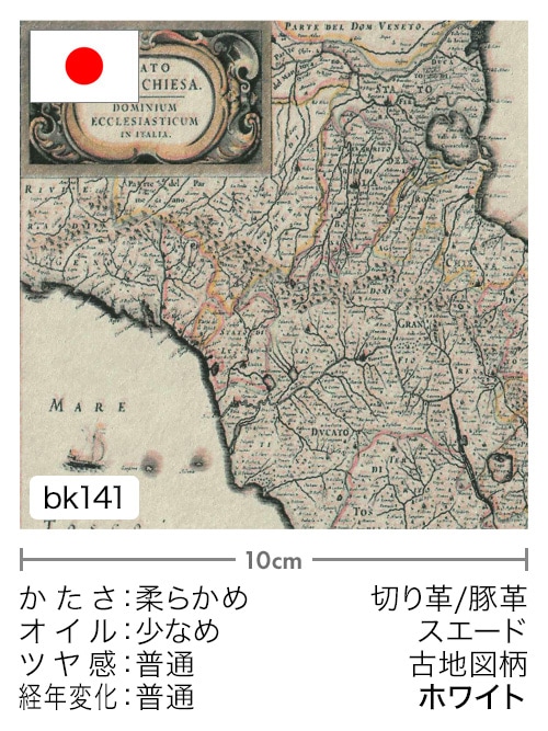 【切り革】豚革 / スエード / 古地図柄 (ホワイト)