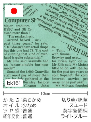 【切り革】豚革 / スエード / 英字新聞柄 (ライトブルー)