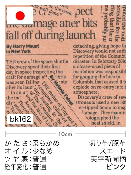 【切り革】豚革 / スエード / 英字新聞柄 (ピンク)