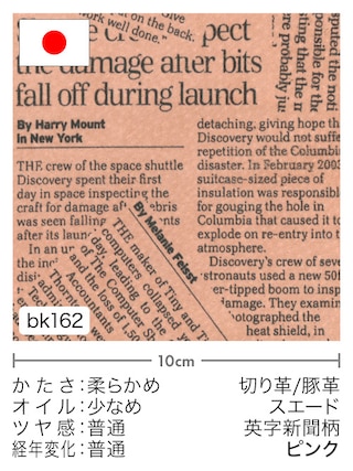 【切り革】豚革 / スエード / 英字新聞柄 (ピンク)