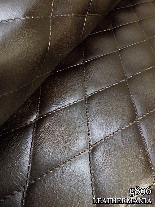 【半裁】牛クロム革 / ダイヤステッチ柄型押し / 1.6mm (チョコ)