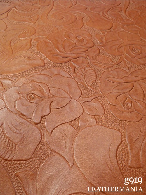 【半裁ハーフ】牛クロム革 / 花柄型押し / 1.4mm (レッドブラウン)