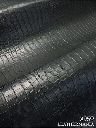 【半裁】牛革クロム鞣し / ワニ型押し / 1.1mm (ブラック)