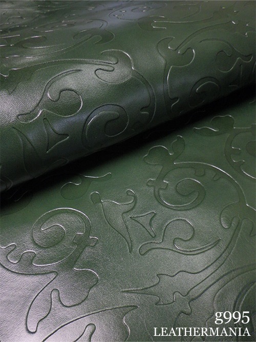 【半裁ハーフ】牛クロム革 / 模様型押し / 1.2mm (グリーン)