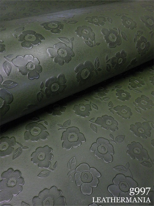 【半裁ハーフ】牛クロム革 / 花柄型押し / 1.2mm (グリーン)