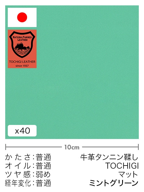【切り革】牛革タンニン鞣し / 栃木レザー / マット (ミントグリーン)