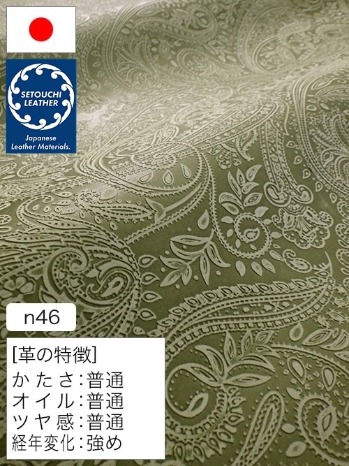 【半裁】牛タンニン革 / セトウチレザー / ペイズリー柄 / 1.0mm (グリーン) [50%OFF]