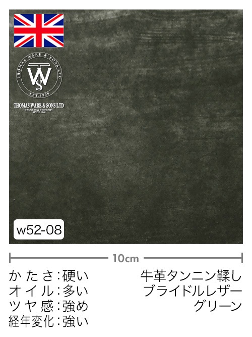 【切り革】牛革タンニン鞣し / TWS / ブライドルレザー (グリーン)