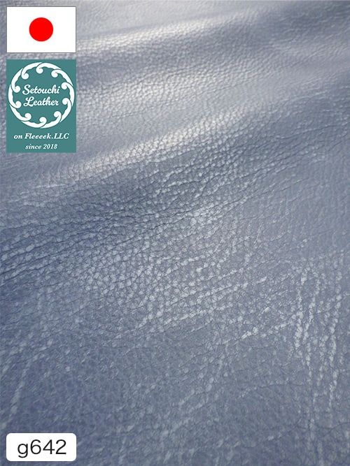 【半裁】牛クロム革 / 瀬戸内レザー / アンティーク / 1.4mm (ブルーグレー×白) [50%OFF]