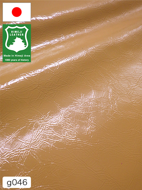 【半裁ハーフ】牛クロム革 / 姫路レザー / エナメル / シワ加工 / 1.1mm (キャメル) [50%OFF]