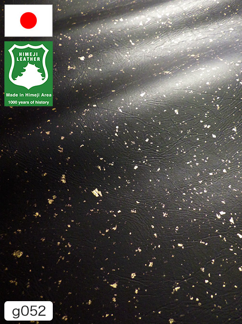 【半裁ハーフ】牛クロム革 / 姫路レザー / 和モダンプリント / 1.2mm (ブラック×金) [50%OFF]