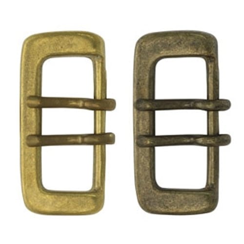 レザークラフト金具の真鍮製 / Wピンバックル / ベルト幅35mm (全2色)