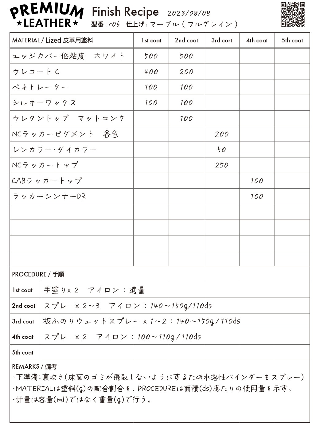 【レシピ】プレミアムレザー/マーブル仕上げ