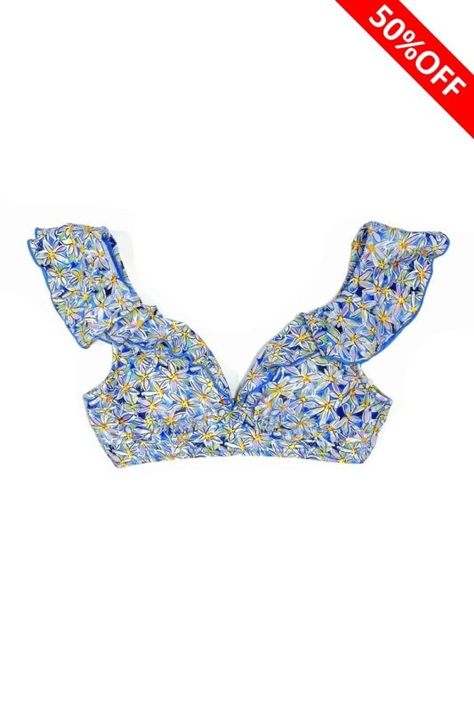 DAISIES SHOULDER FRILL BIKINI TOP