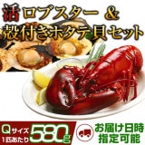 活ロブスターとホタテ貝のBBQセット（活ロブスター580g以上 サイズQ [×3匹]＋片殻付きホタテ貝L 10枚［×1セット］）