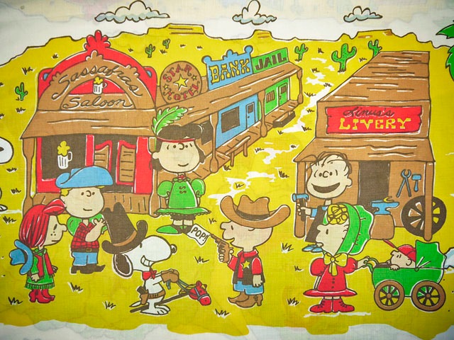 ビンテージ 70 スヌーピー Fitted Bed Sheet ボックスシーツ ビンテージ ピーナッツ ファブリック製品 Locohana General Store