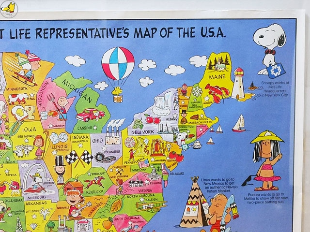 ビンテージ Metlife '70s スヌーピー U.S.A. Map Poster マップ