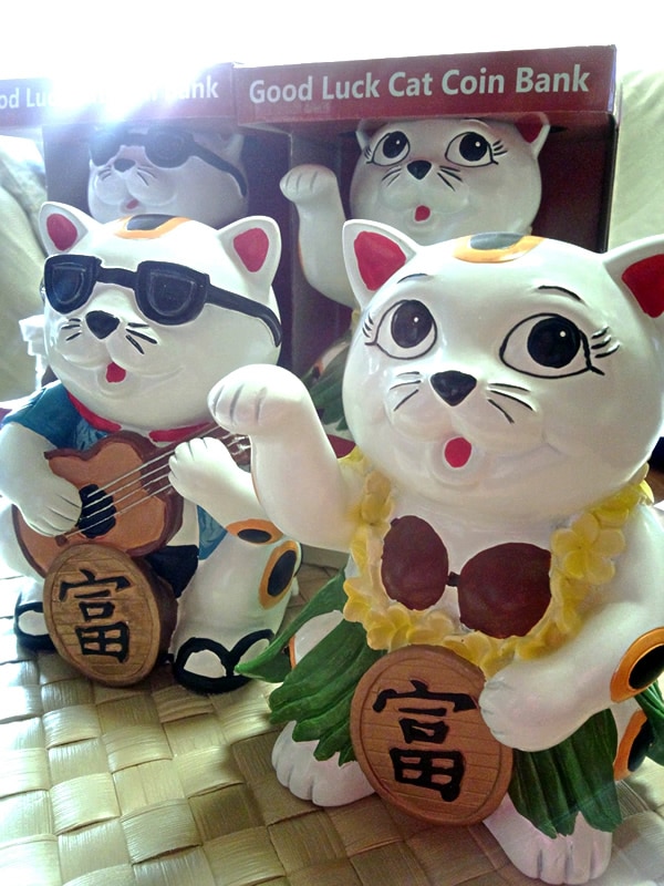 ハワイアン招き猫貯金箱-Good luck cat bank-フラガールキャット