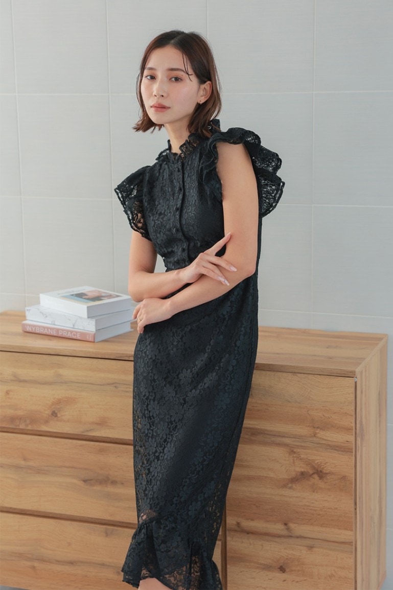 フロントボタンマーメイドワンピース CF008BK ｜パーティードレス  