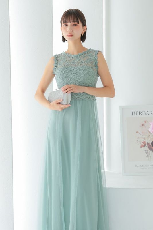 ♡美品新作♡ オケージョンドレス パーティードレス 結婚式 グリーン PourVous ドレス 結婚式刺繍レース七分袖＆ロング大きいサイズ