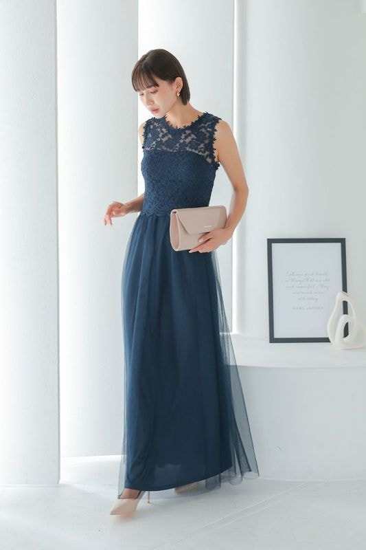 ネイビードレス　レースマキシドレス　オケージョンドレス　結婚式ドレス ドレスプラス DRESS+ ワンピース レース 披露宴 結婚式