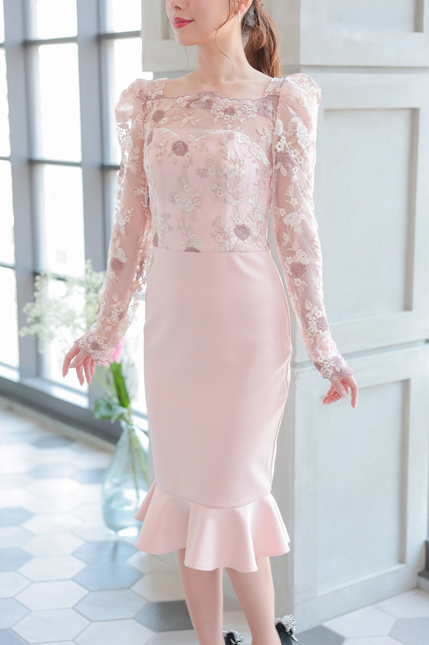 結婚式におすすめ】 dazzlin レースマーメイドドレス ピンク