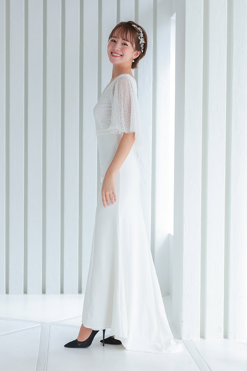 エンジェルスリーブビジューロングドレス LM18833WH