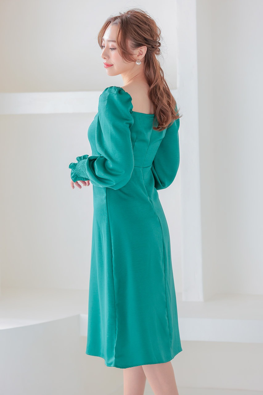 ハートネックギャザーサテンワンピース LM16660EGR ｜パーティードレス