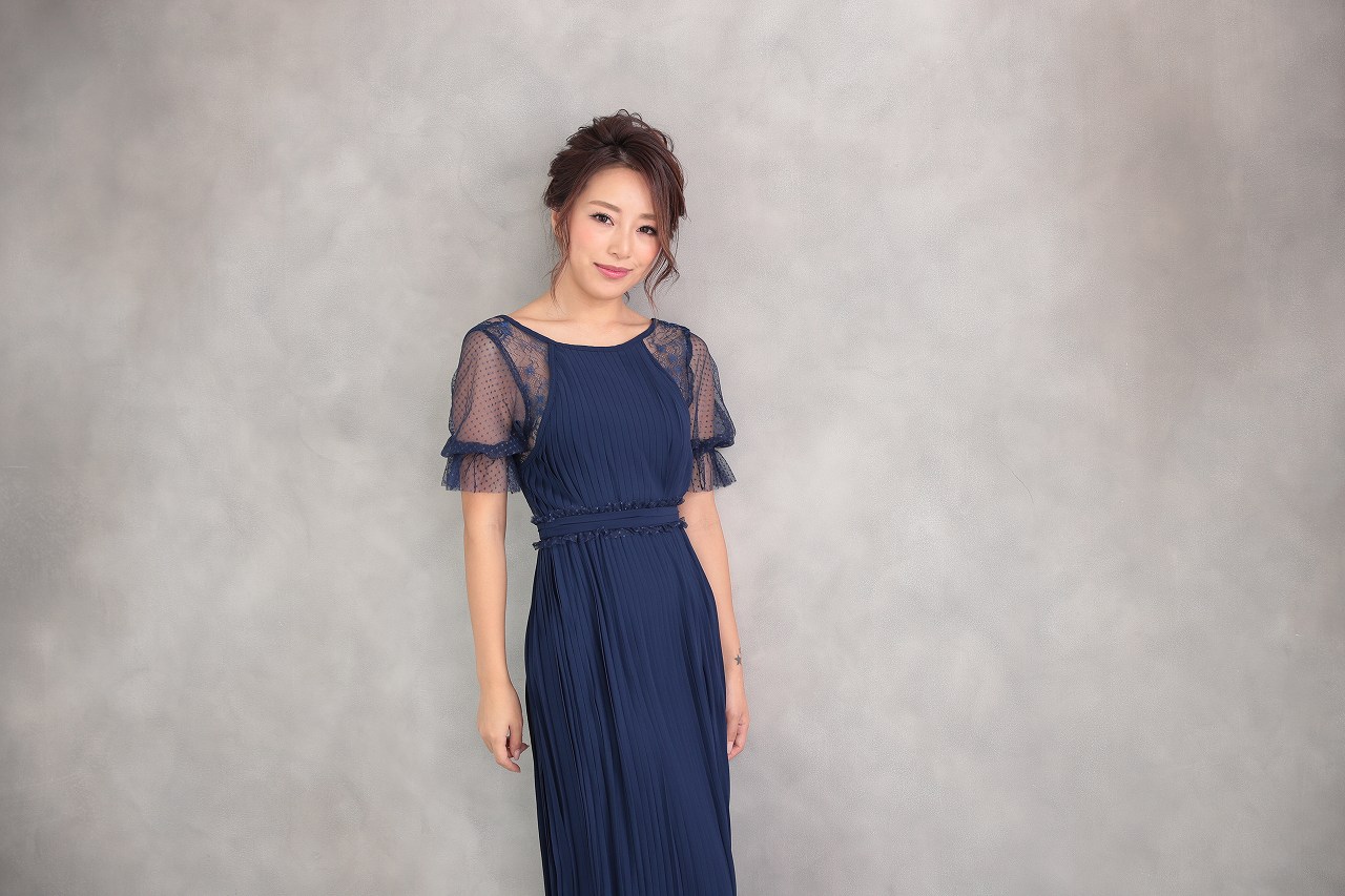 関税送料無料★日本未入荷 TFNC レースプリーツロングドレス TFNC ドットレーススリーブ プリーツ ロングドレス Navy T6721N