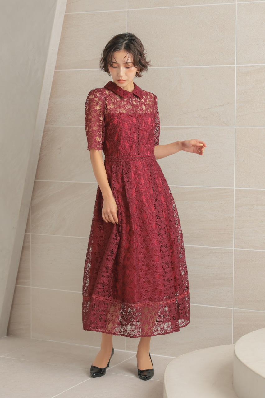 ♦︎ □ 44790★年 レッドヴァレンティノ ドレス ワンピース レース 付襟 襟付きケミカルライクレースフレアドレス CF029WR ｜パーティードレス