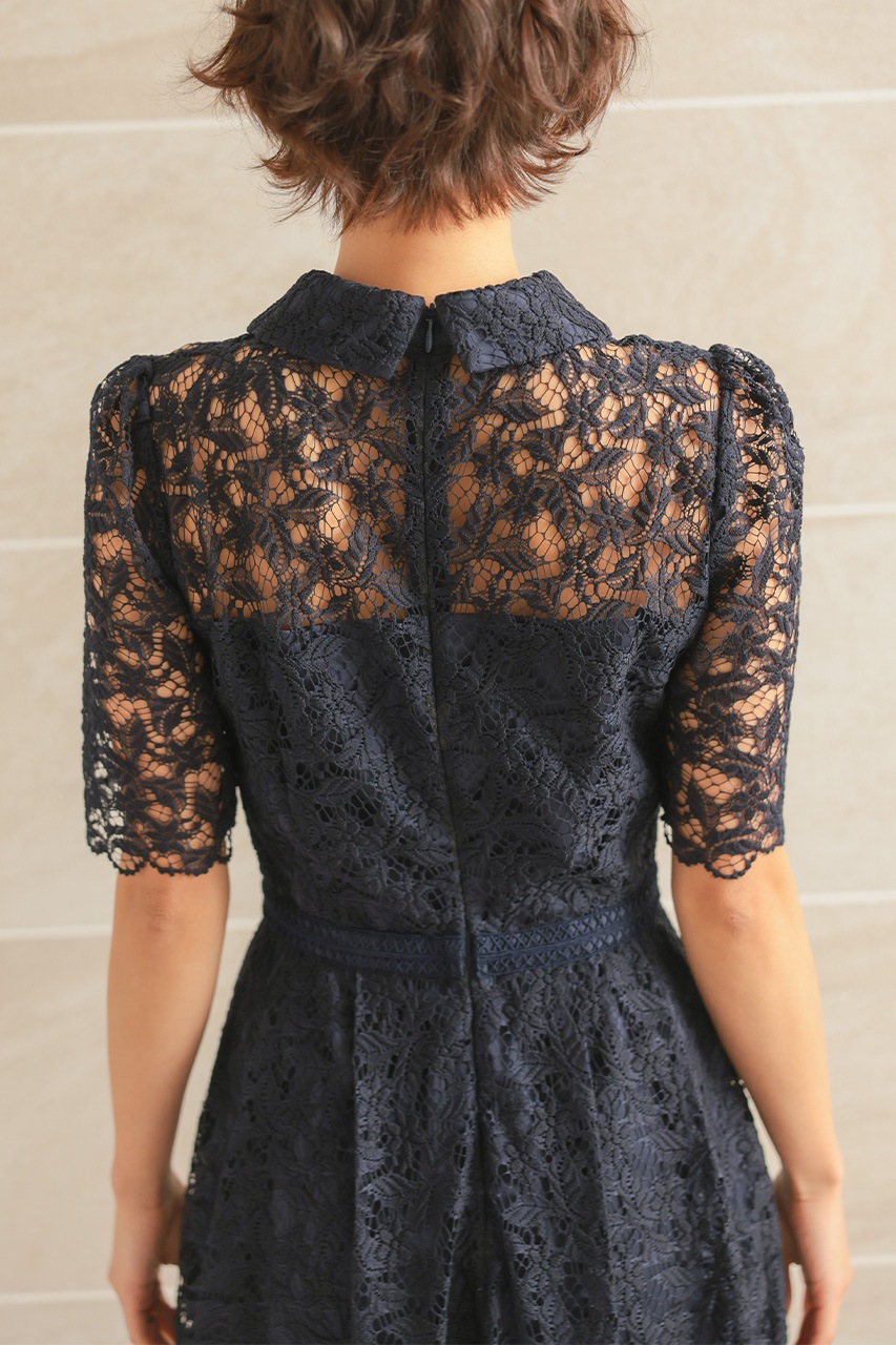 襟付きケミカルライクレースフレアドレス CF029NY ｜パーティードレス