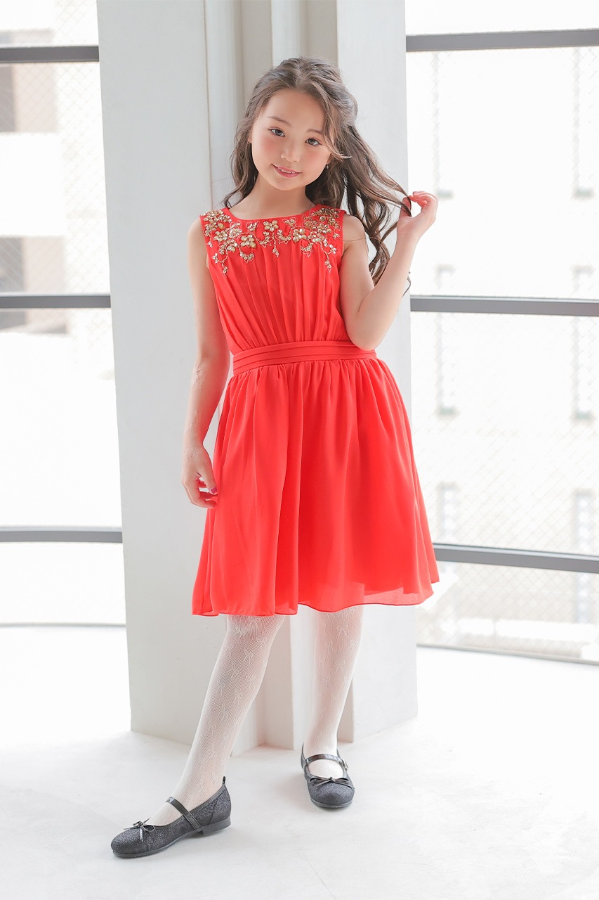 洗練★Mac Duggal フローラルアップリケ タイトドレス 花柄 フラワーモチーフビジューフレアドレス 5-8歳 LMK31432OR