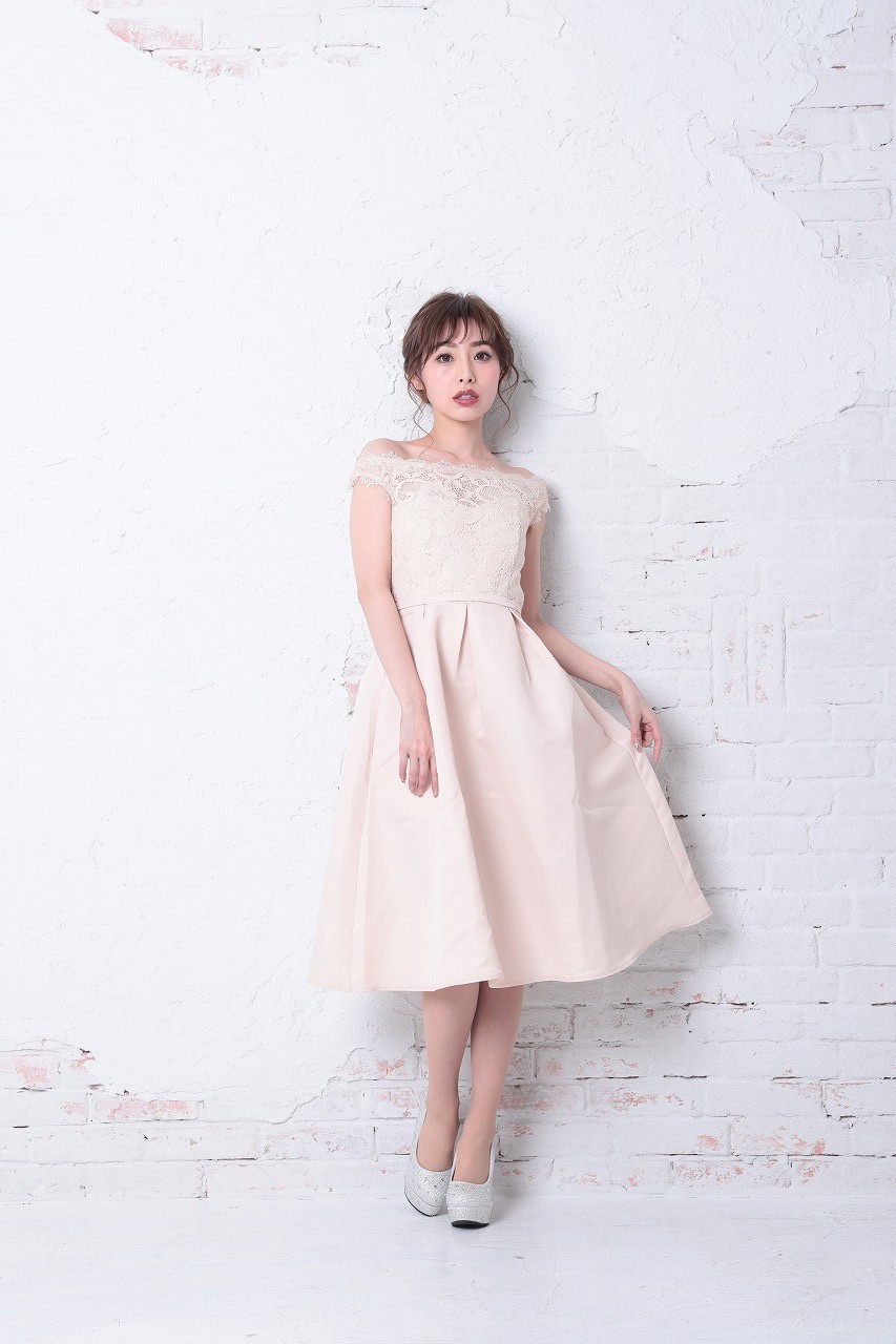 新品未使用 Little Mistress ドット柄シフォンオフショルドレス S