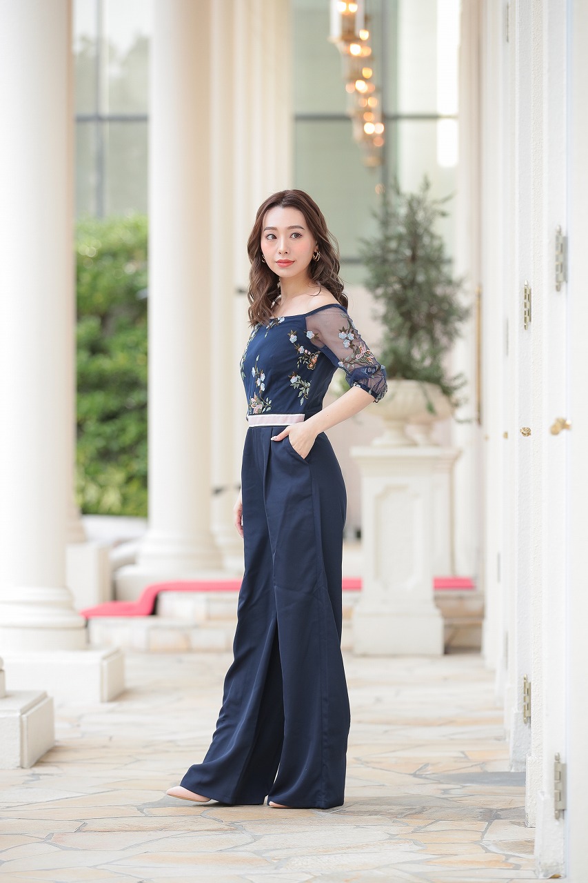 アウトレット品50%OFF】シアーレースオフショルオールインワン Sサイズ 