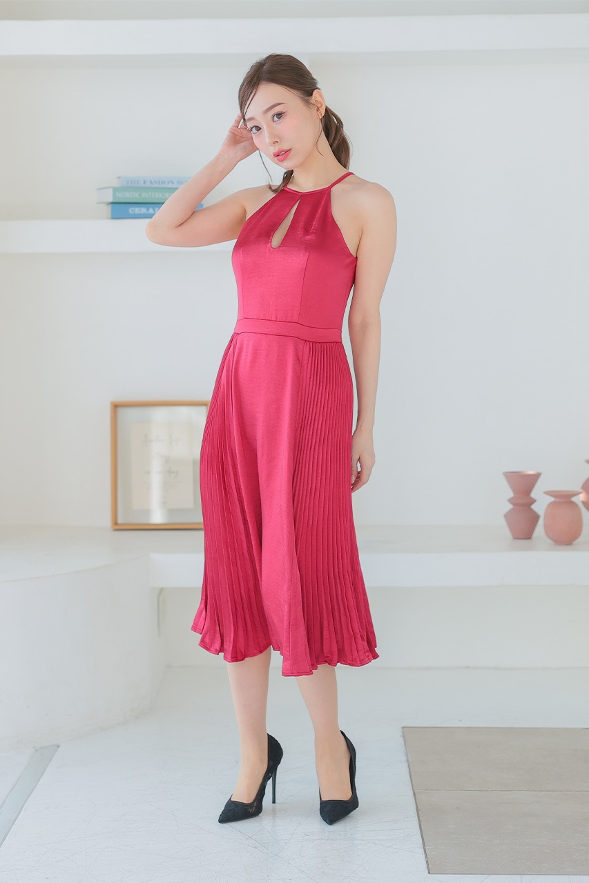 ポイントプリーツサテンミディドレス C1521WR ｜パーティー