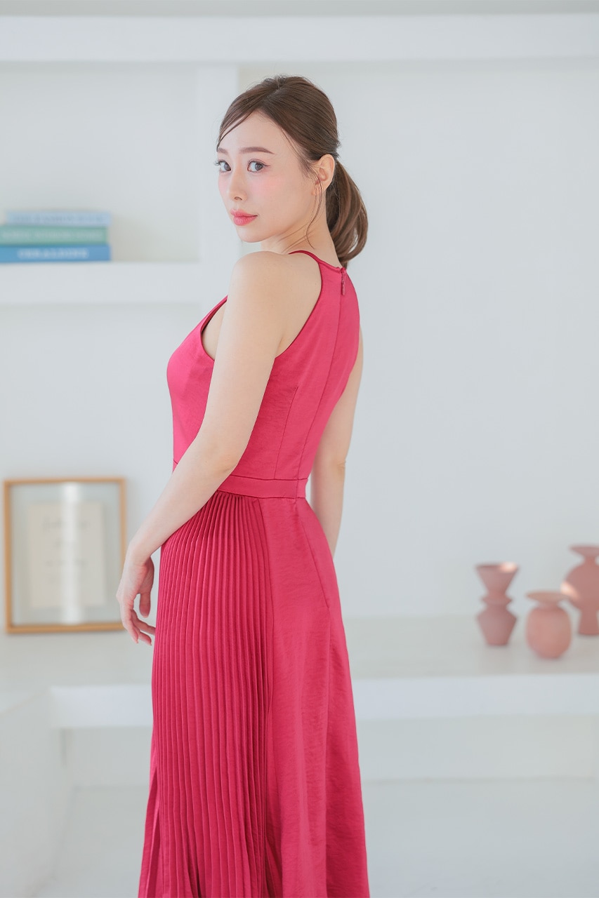 ポイントプリーツサテンミディドレス C1521WR ｜パーティー