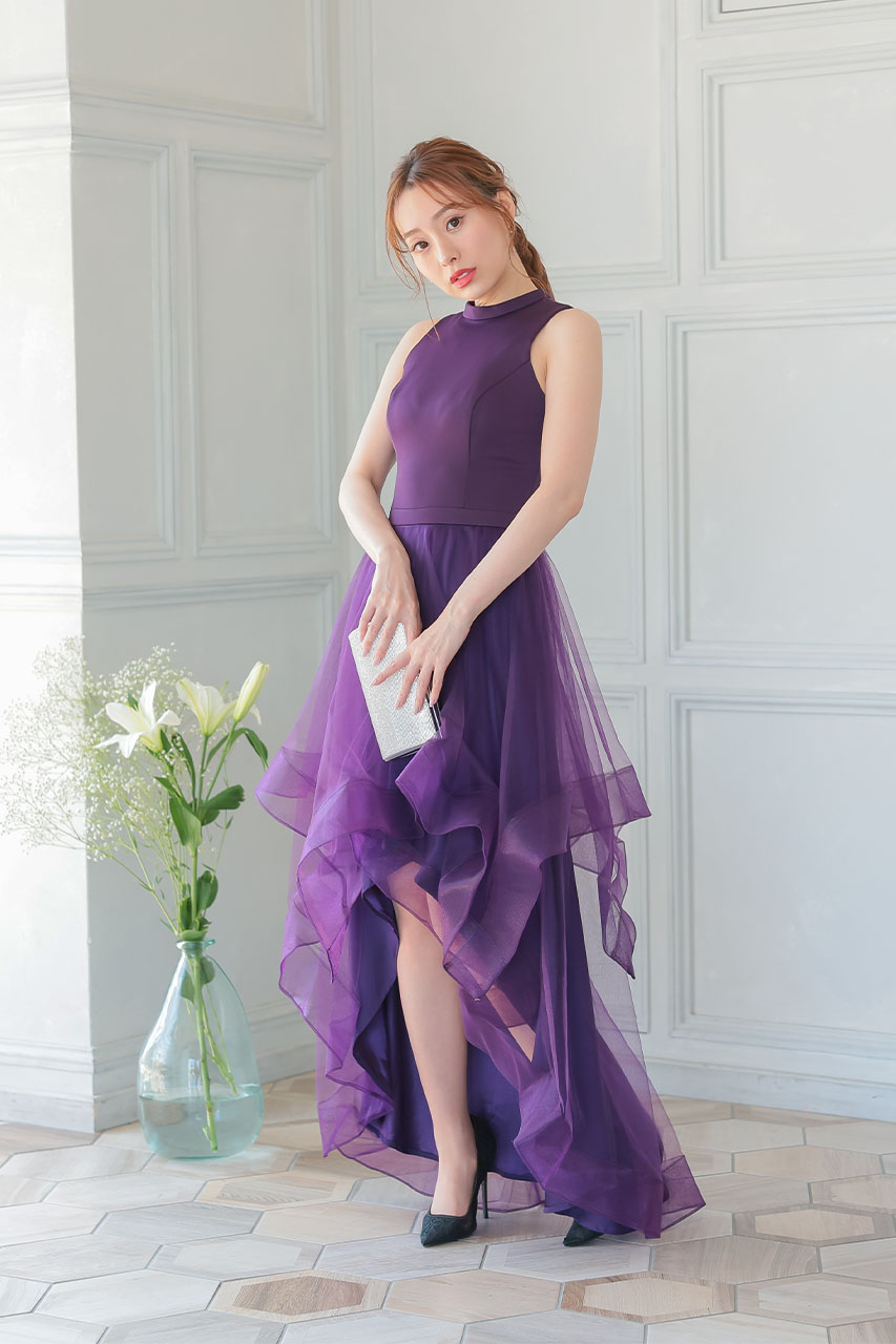 ディオール薄紫色 フリル付きパーティードレス フィッシュテールチュールドレス C1518PU ｜パーティードレス