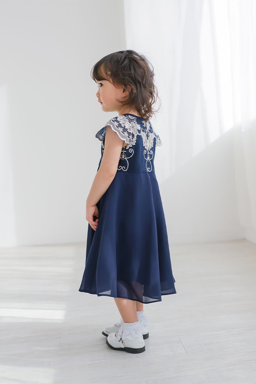 GIRL刺繍入りパーティードレス Chi Chi Girls ゴールド刺繍Aラインドレス 3-7歳 Navy CG78003N
