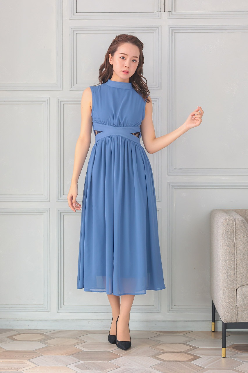 Coast* ラップ タイ プリーツ ミディドレス ワンピース サイドカットシフォンワンピース CF005LB |パーティードレス